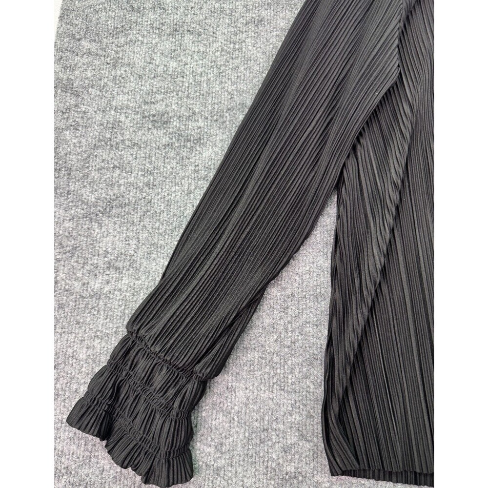 Ava & Viv 1X Black Pleated Blouse Long Sleeve Ruffle Cuff Holiday Party Top - Picture 4 of 13
